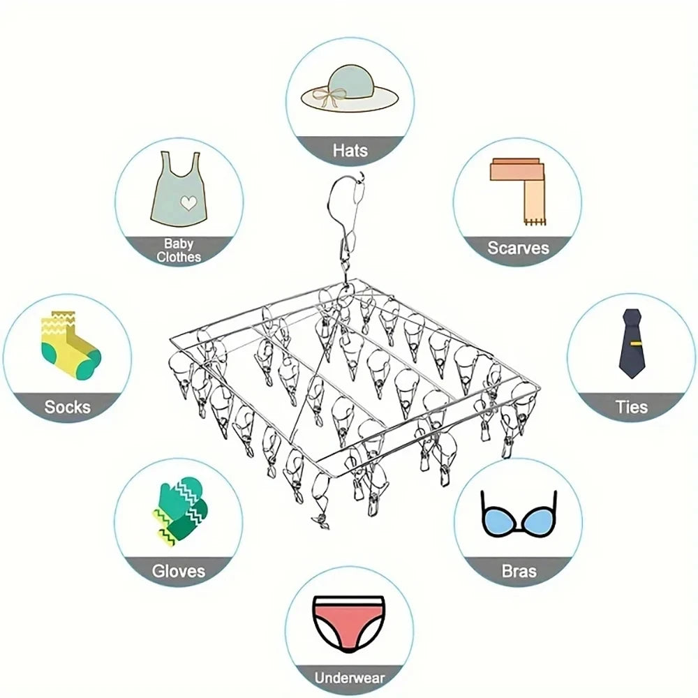Stainless Steel Windproof Clothespin Laundry Hanger Bra Sock Towel Clothesline Hook Clothes Rack Peg Dryer Airer Drying Qme