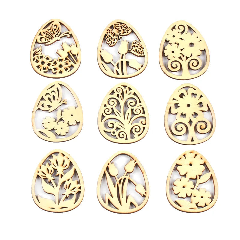 20Pcs/lot 50x40mm Random Mix Hollow Flower Wooden Easter Egg Hanging Pendant For Party Kid DIY Handmade Oranments Decor C3490 Qme Mixed 20Pcs