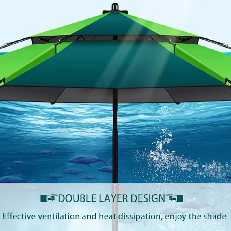 Fishing Umbrella Heavy Duty Wind UV Protection with Tilt & Sun Shade Portable for Picnic Sport Outdoor Garden Patio Black Coated Qme