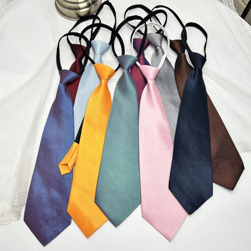 Solid Color Bright Color Tie Zipper Tie Short Style Convenient Uniform Accessories College Style Daily Tie Multi-color Tie Qme