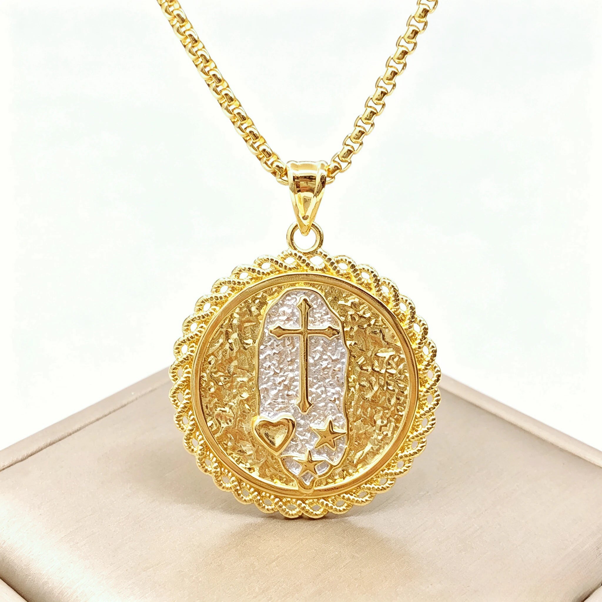 Gold-Plated 60/45cm Simple Round Virgin Mary St. Jude Cross Stainless Steel Necklace for Men Women Daily Party Religious Jewelr Qme 2 45cm