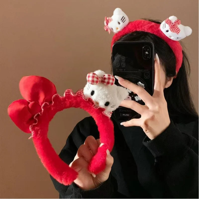 Hello Kitty Sweet Cartoon Headband Cute Bow Versatile Hair Accessory Qme