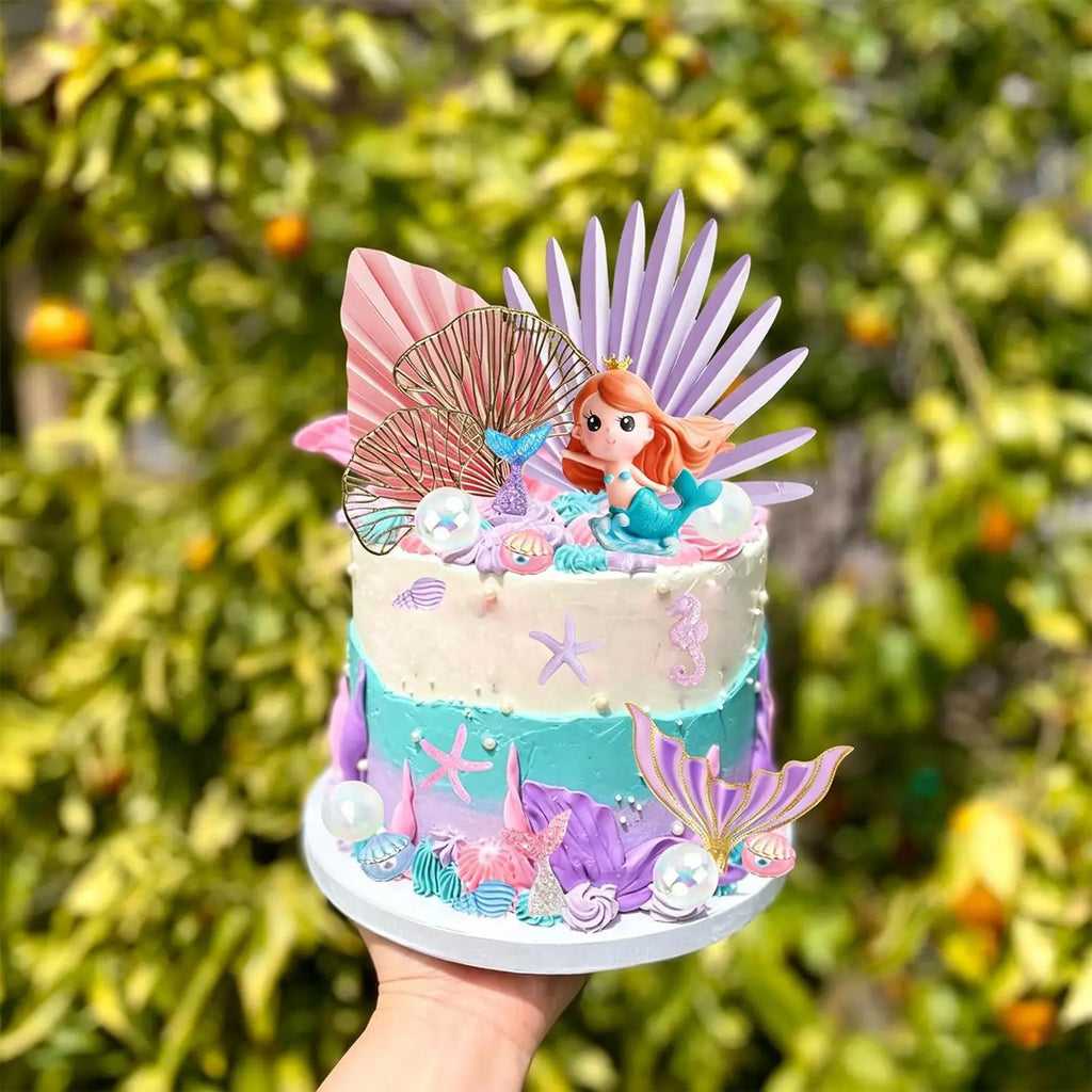Mermaid Tail Cake Topper Fish Tails Starfish Seashells Crafts Mermaid Cake Decor Set For Kids Girls Boys Students Family Holiday Qme