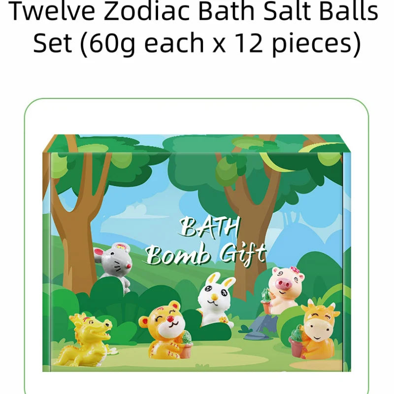 Natural Bath Salt Ball Pack Gift Box Containing Children's Surprise Toys Fun Bathing Moisturizing Anti Drying Bath Bombs Qme 60g Twelve Zodiac