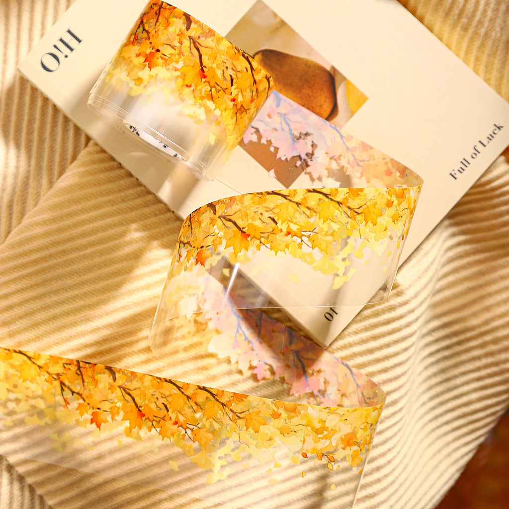1 Roll Autumn Fall Leaves Pattern Tape for DIY Scrapbook Journal, Phone Case Decoration, Gift Wrapping & Craft Collage Qme