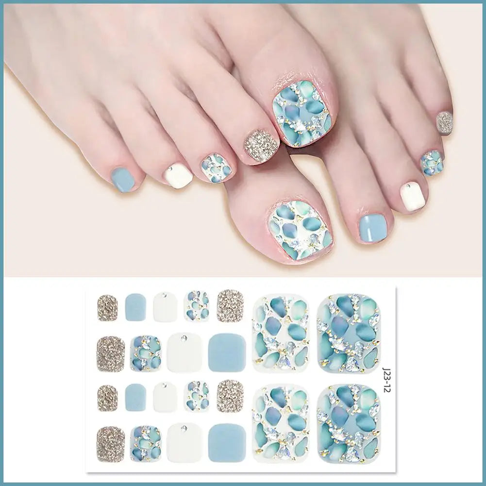22 Counts Glitter Toe Nail Stickers Removable Flash Wraps Self Qme 11
