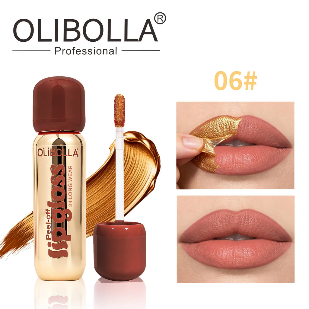 6Color Metallic Orange Peel Off Lip Stain Reveal Waterproof Pink Lip Tint Transfer Proof Non-stick Cup Natural Matte Lipstick Qme 06