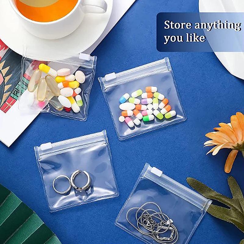 H5PCS Reusable Clear Zippered Pill Pouches Self-sealing Medication Qme