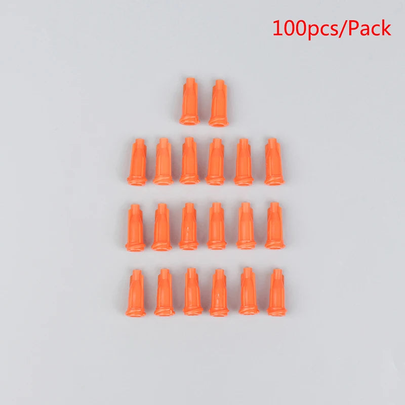 100Pcs Plastic Syringe Tips Caps Injector Dispenser Dispensing Needle Sealing Plug Standard Syringe Stop Caps Supplies Qme Orange