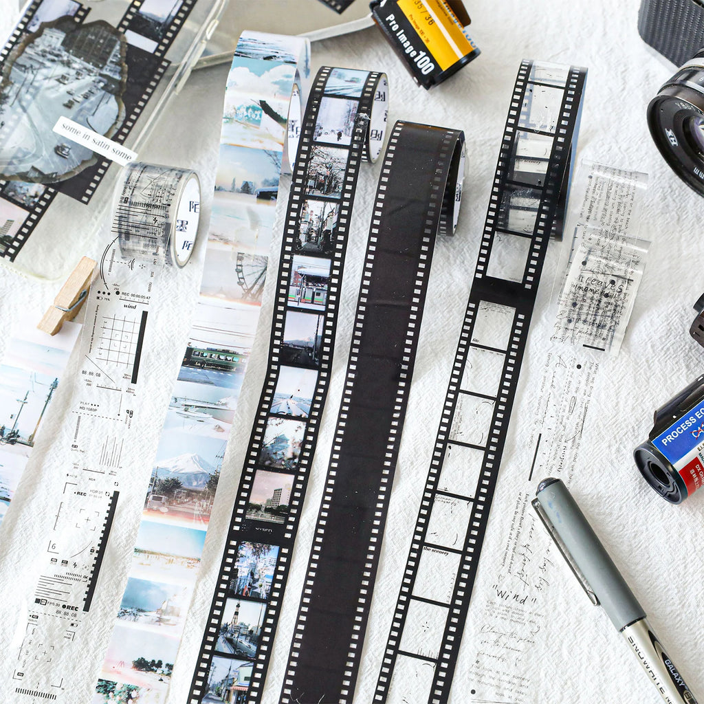 25mm*2m Vintage Film PET Tapes DIY Scrapbooking Collage Stationery Decor Journalling Materials Adhesive Labels Tapes Qme