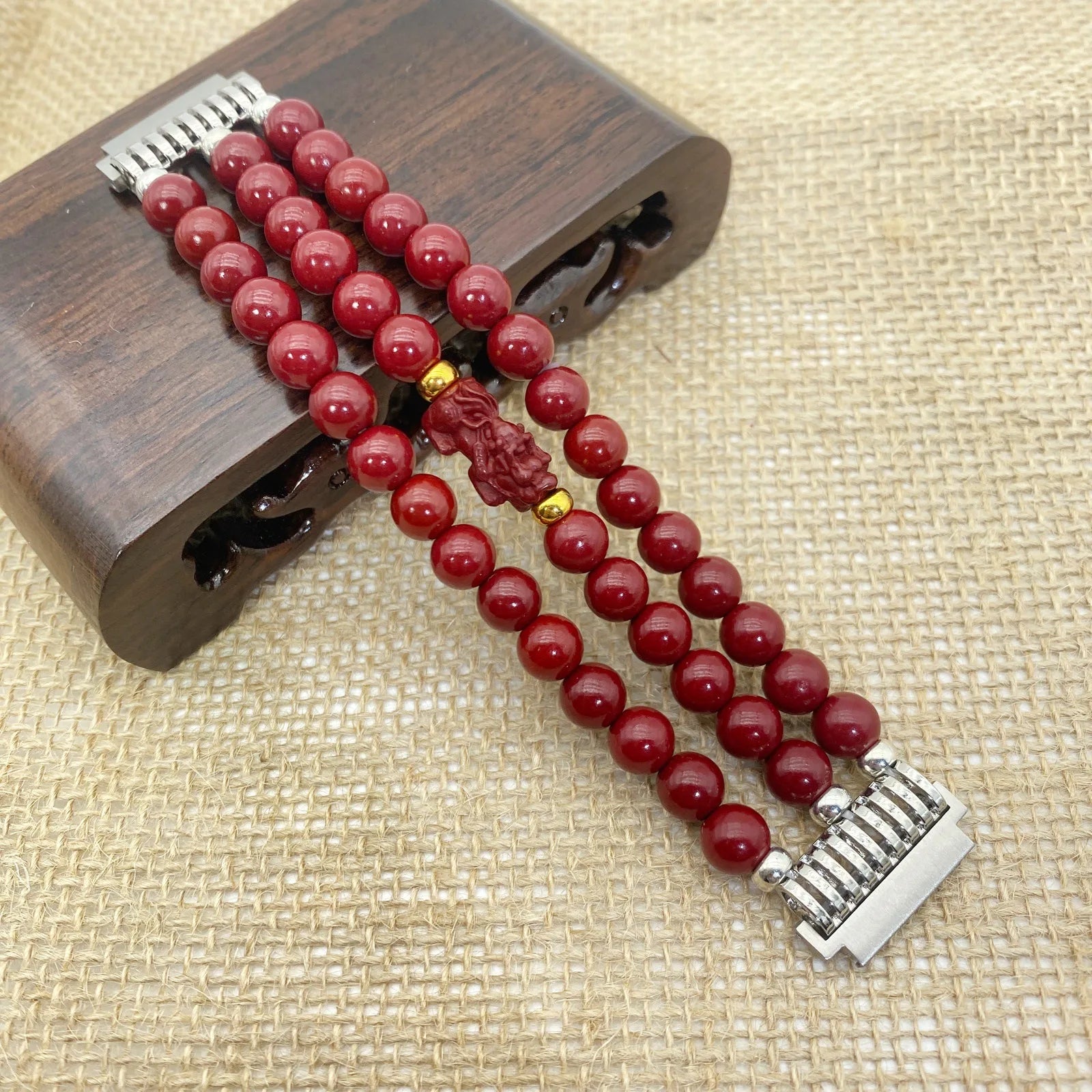 18mm Interface Premium Sandalwood Cinnabar Strap - Buddhist Beaded for Huawei Watch Qme