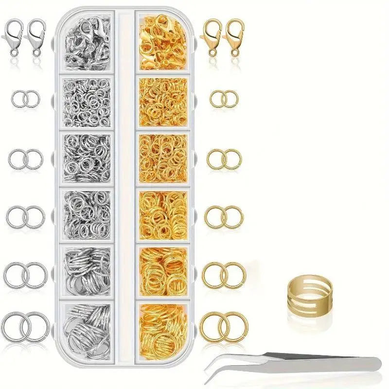 Jump Rings & Tool Kit 1200PCS with Lobster Clasps Pliers Tweezers for Handmade Jewelry Creation Qme