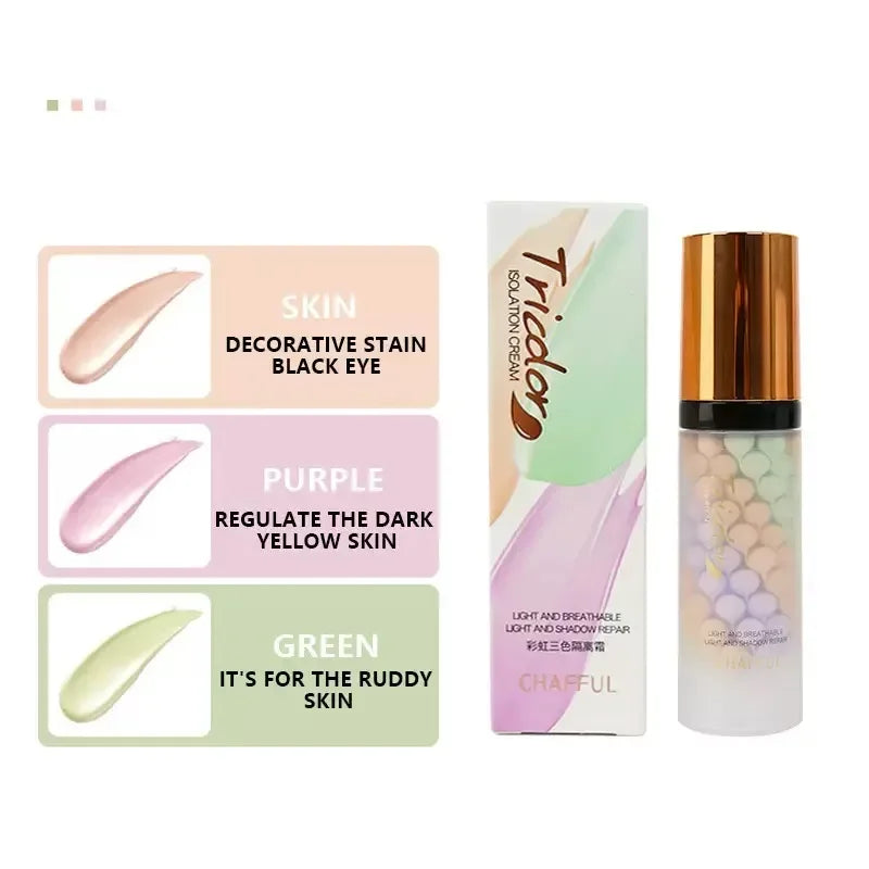 Face Makeup Primer Tri-color Cream Contour Isolation Waterproof Qme