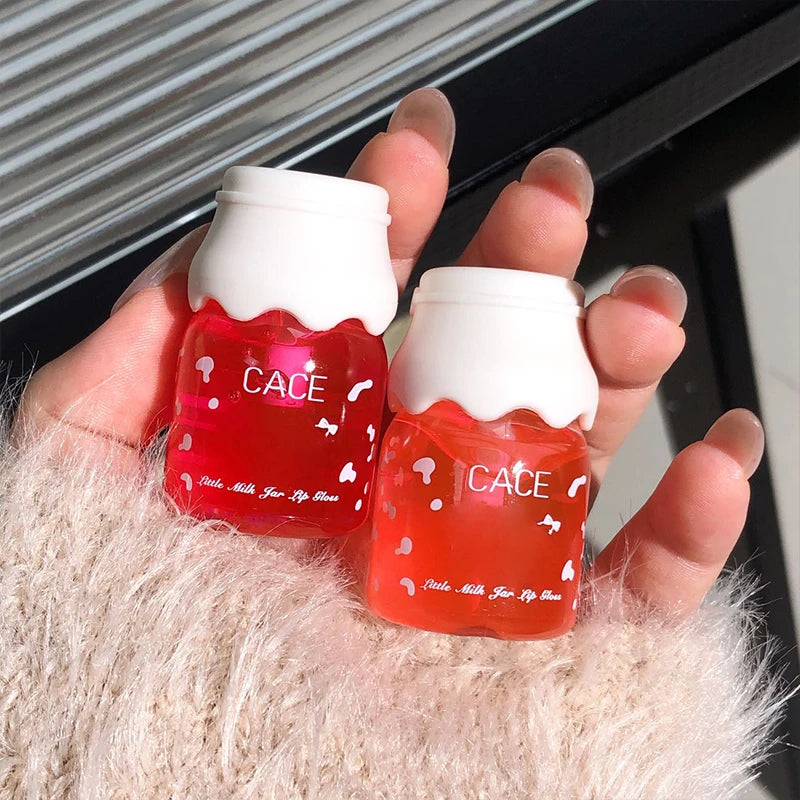 CACE Cute Milk Jar Lip Gloss Lip Plumper Oil Moisturizing Lipstick Peach Colorless Lipgloss Nourishing Lasting Female Makeup Qme