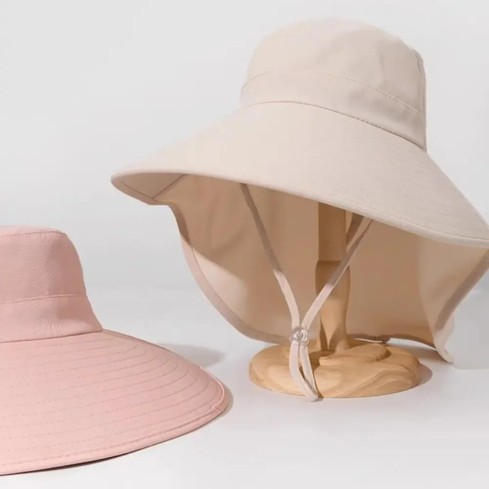 Summer Large Brim Sun Hats For Women Outdoor UV Anti Neck Protection Sun Visors Lady Fishing Hiking Shawl Sunscreen Cap Qme