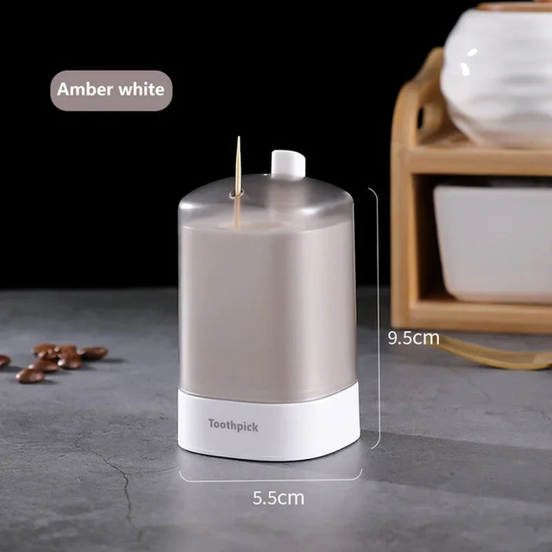Press Type Toothpick Holder Automatic Pop-up Toothpick Box Hotel Restaurant Kitchen Desktop Organizer Cleaning Dental Tools Qme White