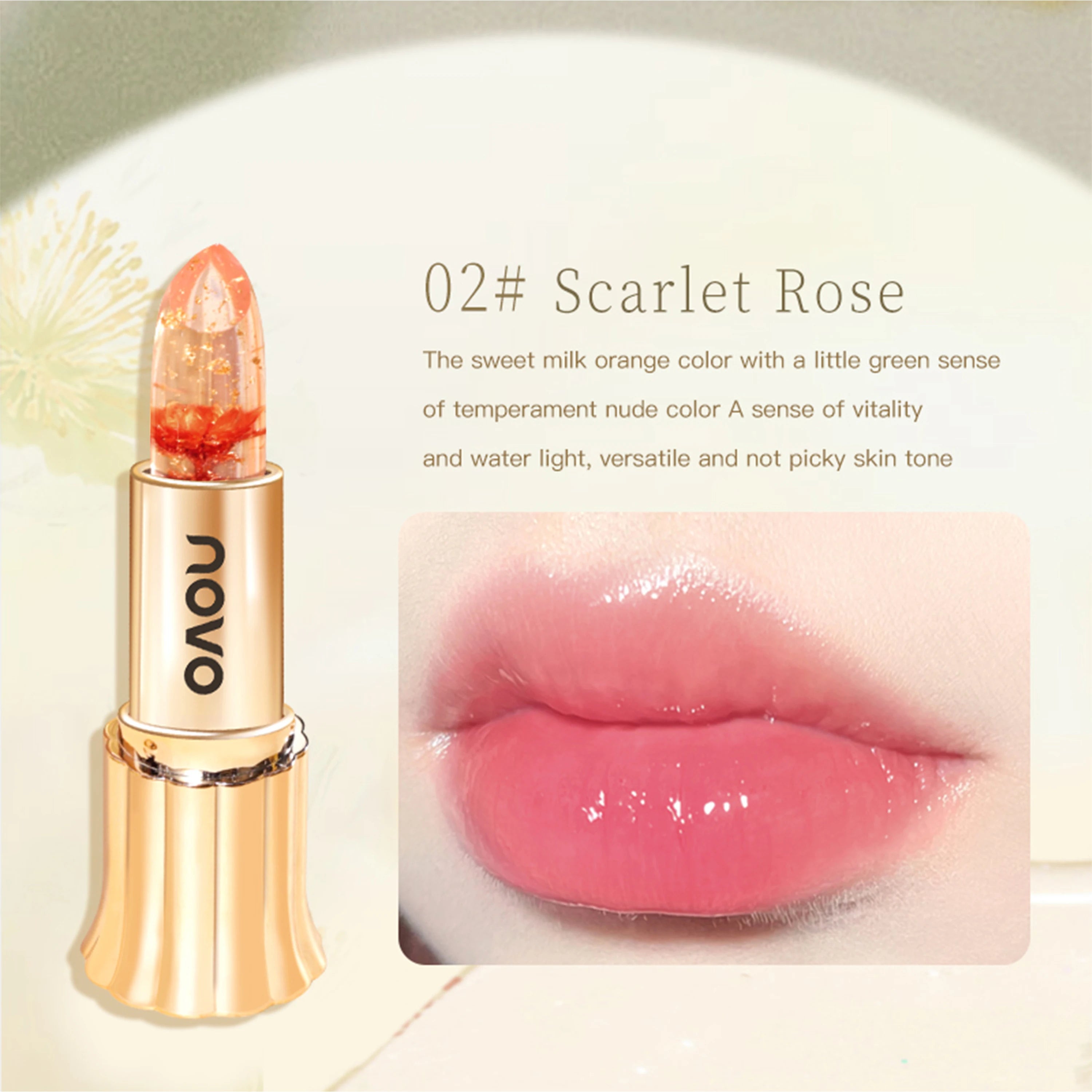 Jelly Crystal Flower Lipstick, Long Lasting Nourishing Moisturizing Anti-Chapped Lip Balm, Temperature Color Changing Lip Gloss Qme 02