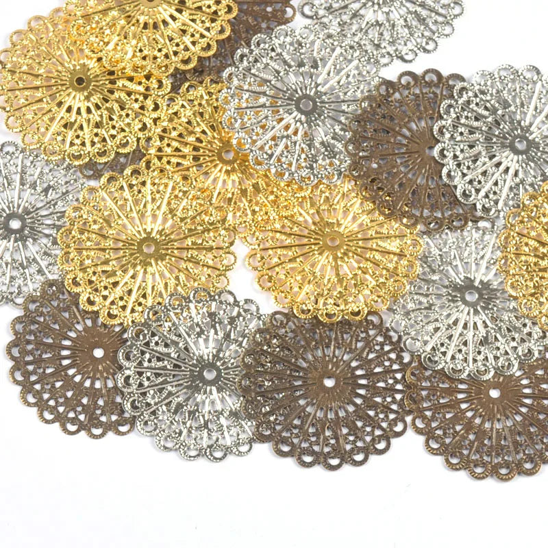 10Pcs 43x43mm Mixed Round Metal Crafts Flower Filigree Wraps Connectors For Jewelry Making Scrapbook Findings DIY Home Decor Qme