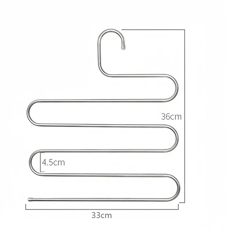 5-layer S-shaped Stainless Steel Trouser Rack Multifunctional Hanger Space-saving Non-slip Pants Storage Accessories Qme silver 3pcs