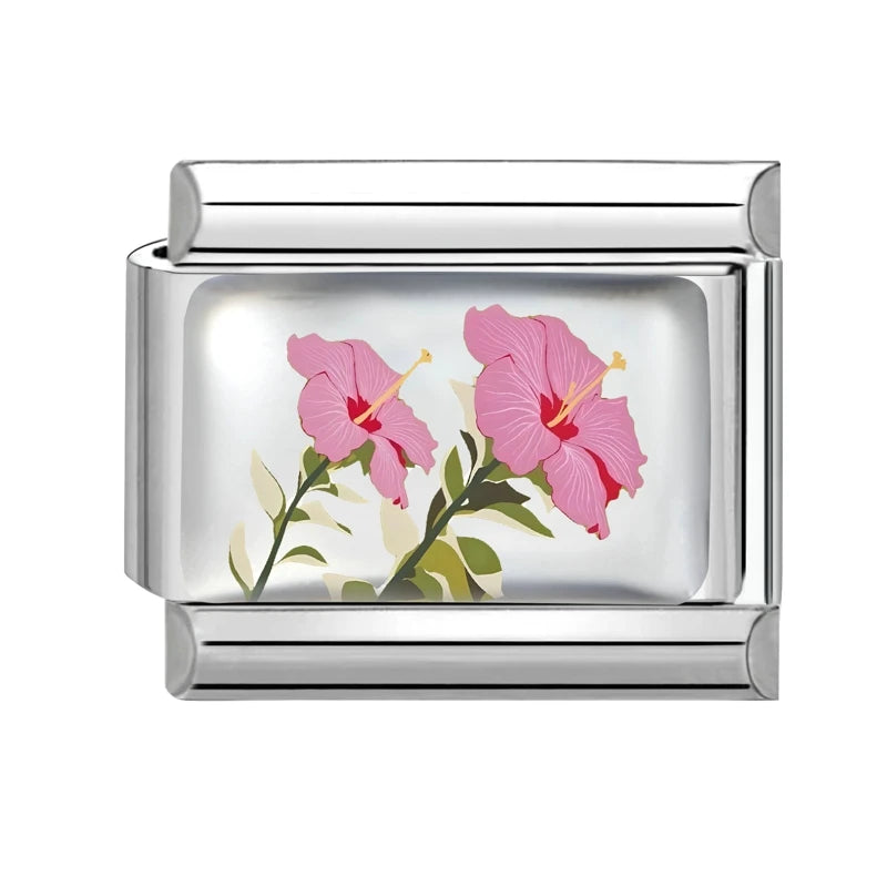 Colorful Brilliant Flowers Sunflower Lotus Tulip Charm Italian Link