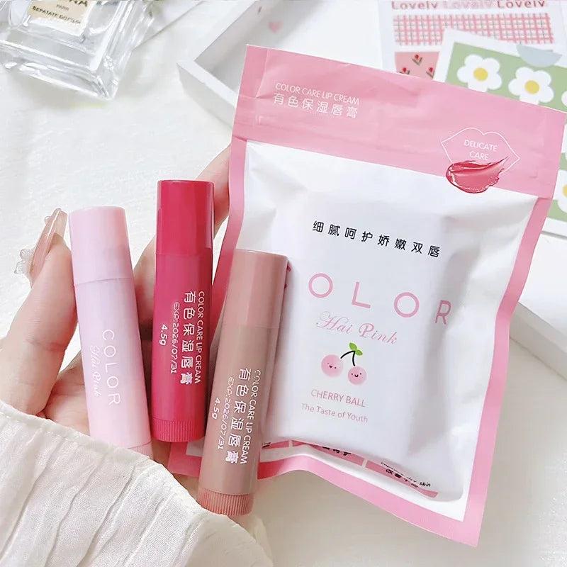 Colored Moisturizing Lip Balm Lipstick Moisturizing ,Moisturizing, Diluting Lip Lines ,Anti-Drying ,Anti-Cracking Lip Balm ﻿ Qme Pack of three