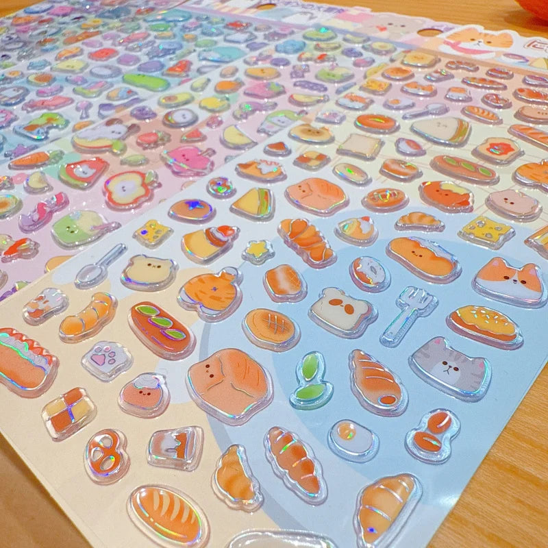 4PCS Japanese Cute Animal Candy Glass 3D Crystal Sticker, Reward Sticker for DIY Scrapbook Phone Case Notebook Decoration Qme