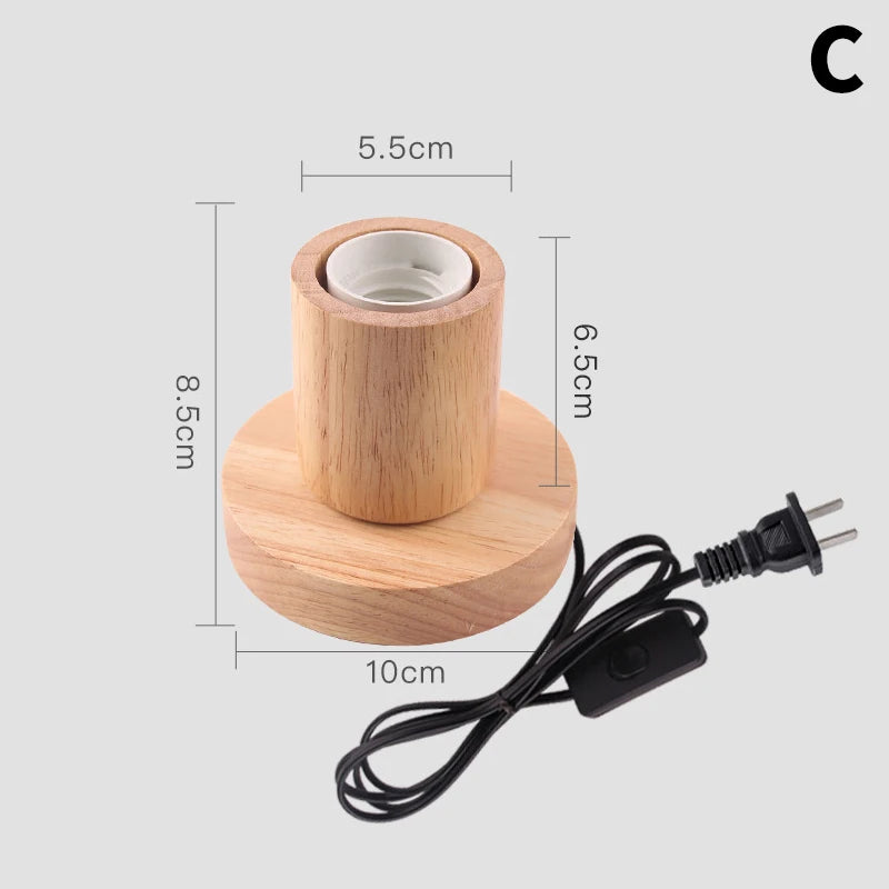 Retro Wood Table Lamp E27 Socket Vintage Desk Base Holder Wooden Qme C