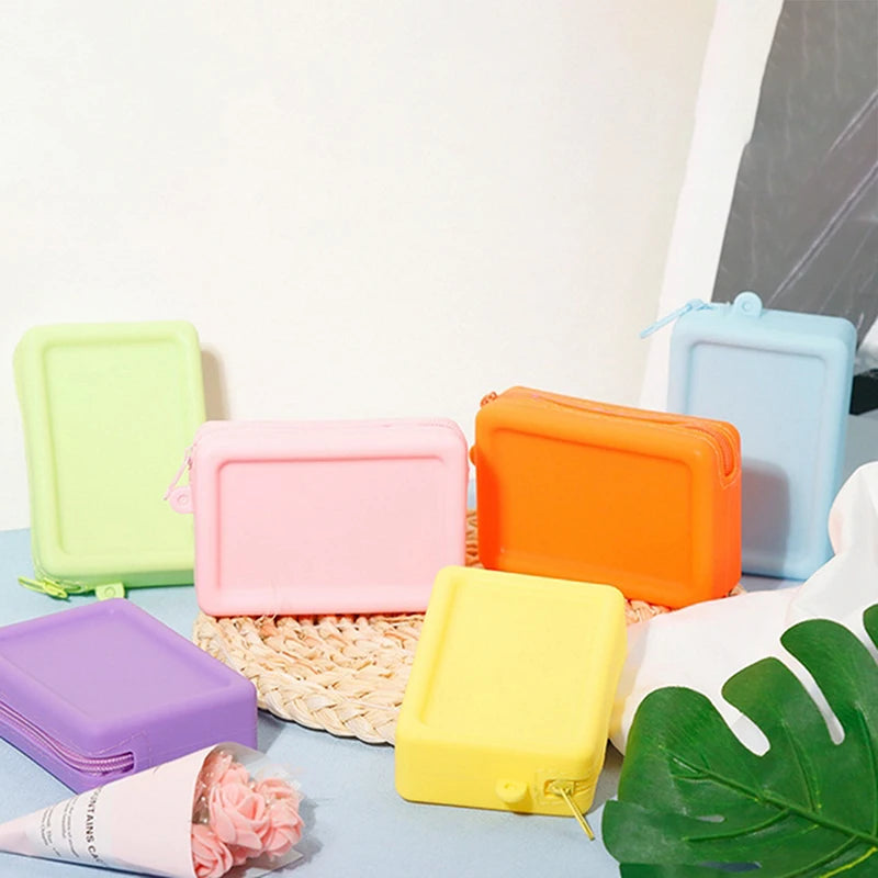 Silicone Organizer Cosmetic Bag Waterproof Smooth Zipper Earphone Holder Color Wallet Coin Purse Portable Pouch Qme