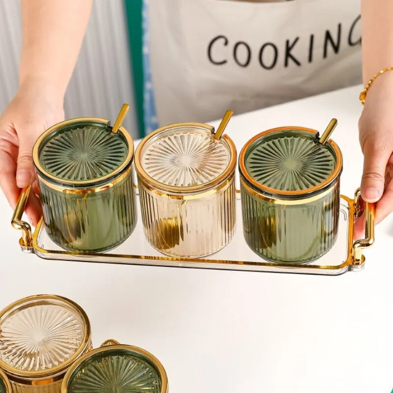 Seasoning Jar With Spoon Household Kitchen Exquisite Seasoning Bottle Storage Jar Qme