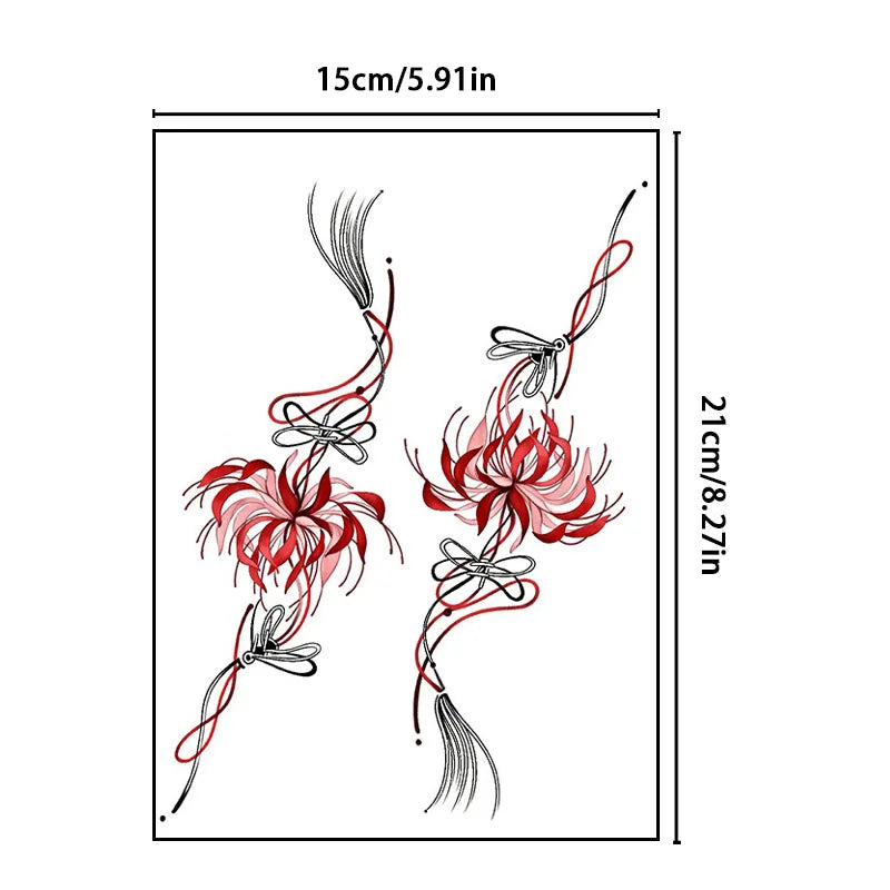 Chinese tassel-style colorful back tattoo stickers, sexy waterproof realistic temporary tattoo stickers for women's chests. Qme CT-316
