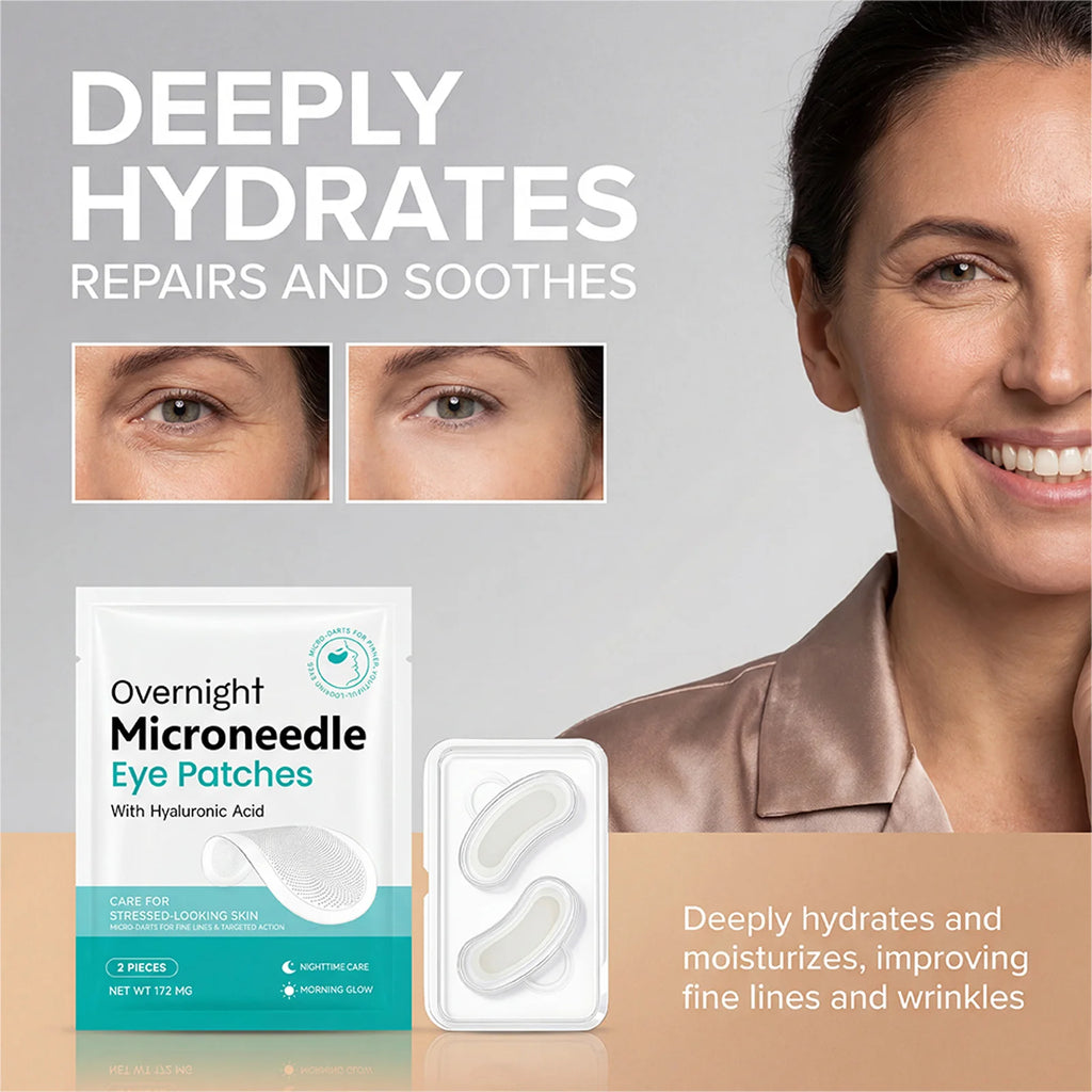 Microneedle Eye Patches Hyaluronic Acid 0.25mm Overnight Under Eye Mask for Dark Circles Fine Lines Hydrating Anti-Aging Eye Car Qme