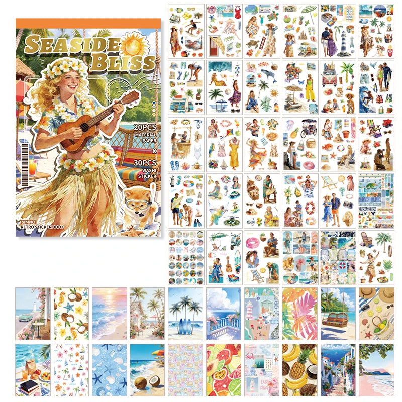 20/50 Pcs Large Size Beach Series Die Cut Stickers for Scrapbook Diary Japanese Stationery Supplies Handmade Decorative Qme A