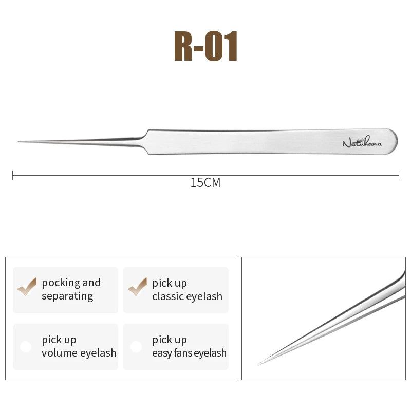 NATUHANA Professional Eyelash Extension Tweezers Precision Qme R-01