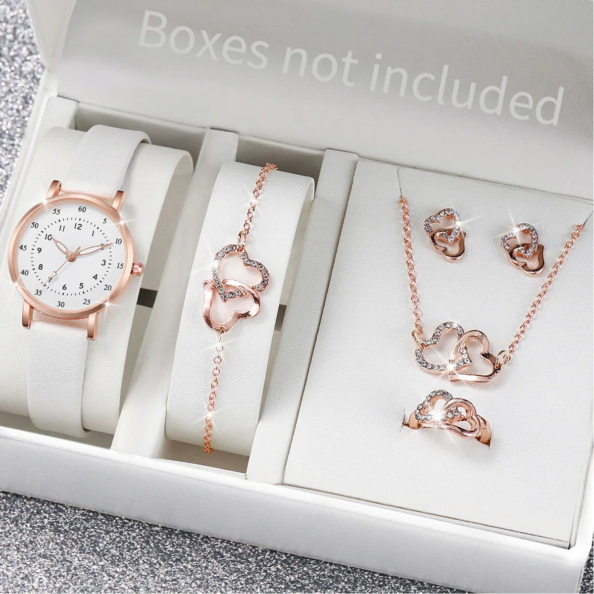6PCS/Set Women's Quartz Watch Fashion Arabic Dial Leather Band Quartz Watch Jewelry Set（Without Box） Qme