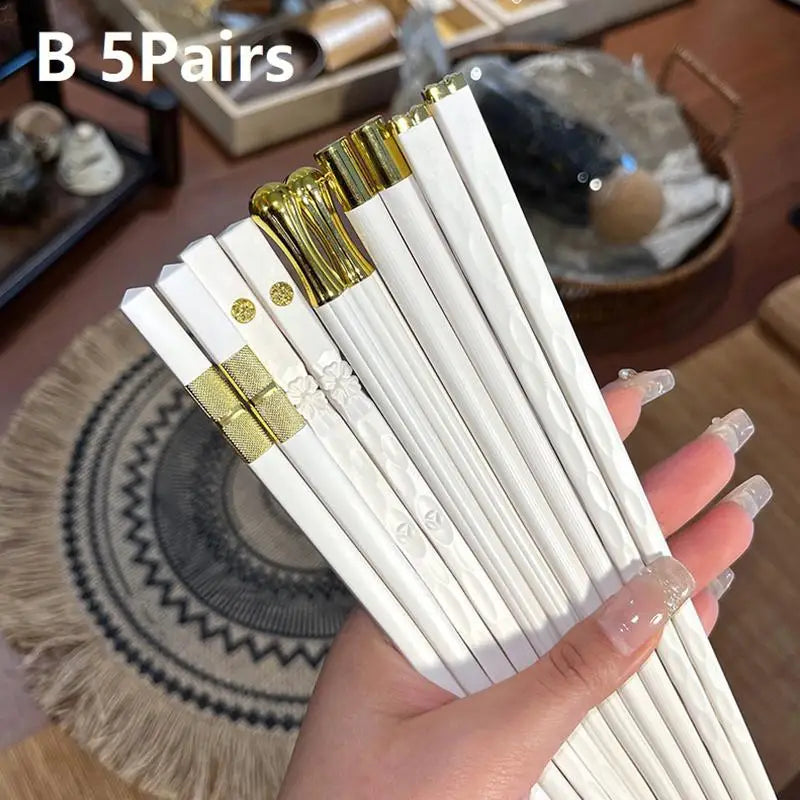 5 10Pairs White Gold Chopsticks Healthy Korean Sushi Sticks Reusable Qme B 10pairs