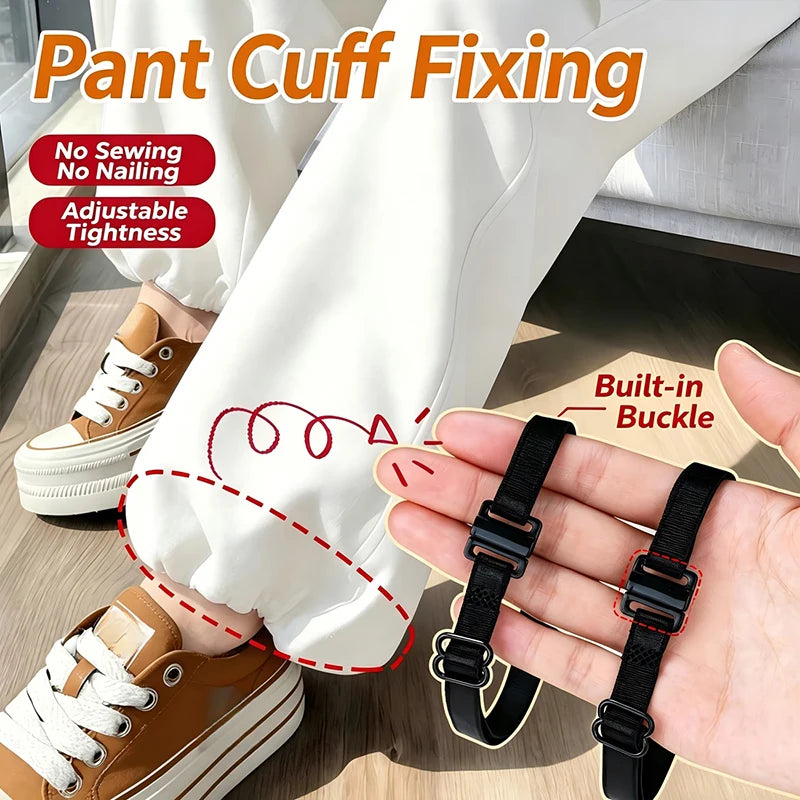 2/4Pcs Invisible Leg Shortening Straps,Adjustable No-Sew Hidden Non-slip Pants Edge Bands, Anti-drag Pants Hem Fixing Device Qme