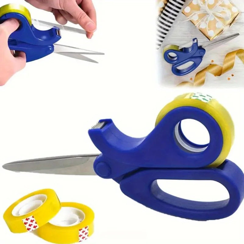 2-in-1 Scissors Adhesive Tape Dispenser Cutter - Desktop Tape Dispenser for Gift Packaging, Multi Functional Scissors with Tape Qme