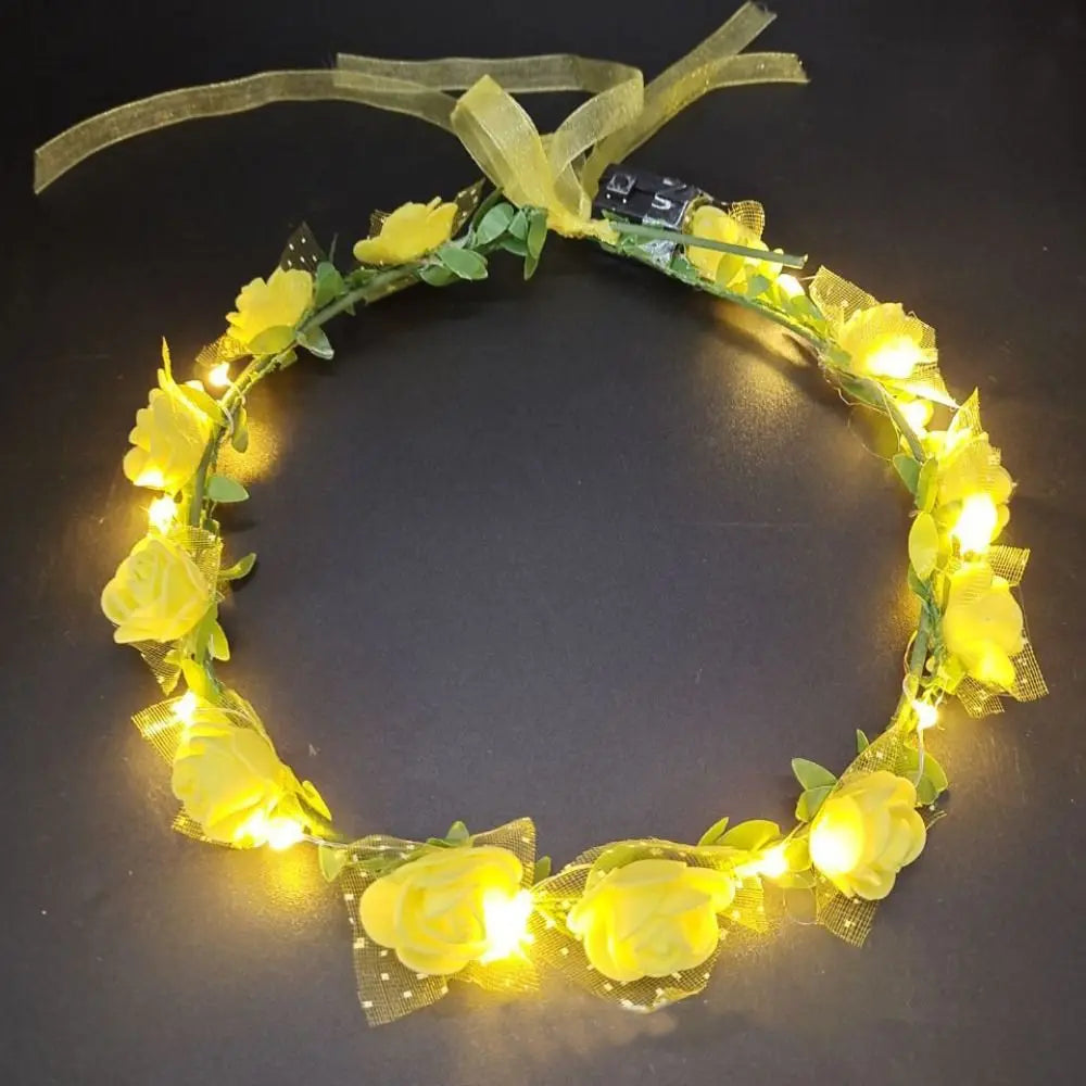 Elegant Vintage Luminous Foam Party Headwear Crown Flower Headband Qme yellow