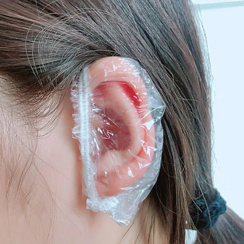 100Pcs Disposable Hair Dye Earmuff Waterproof Ear Cover Baking Oil Wash Shower Bathing Barber Hairdressing Cleaning Accessories Qme