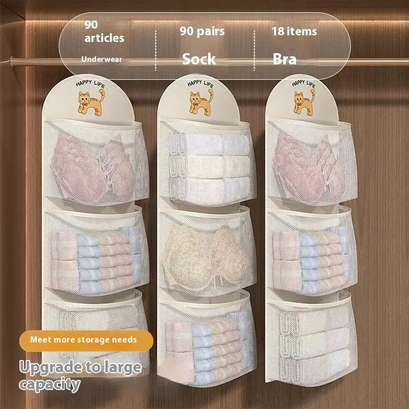 2 3Layer Large Capacity Storage Mesh Bag Underwear Socks Breathable Qme