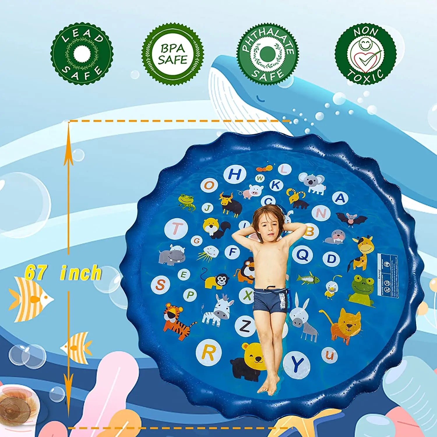 PVC100/170CM Lace lettered sprinkler mat for children outdoor lawn beach play games Sprinkler mat spray pool Qme 170CM letter