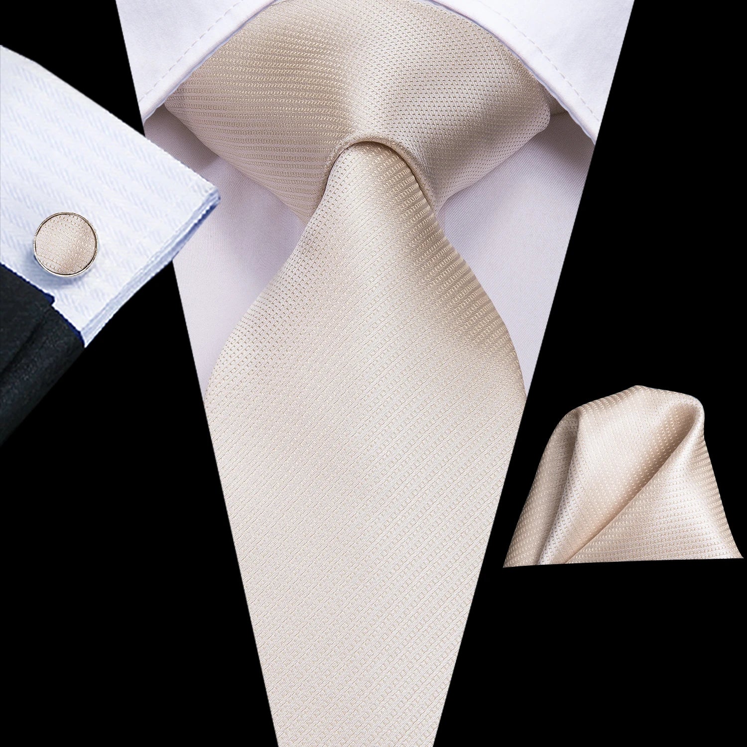 Hi-tie Floral Champagne Ivory Mens Elegant Necktie Handkerchief Qme N-3145