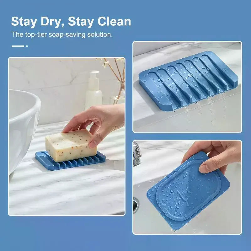Silicone Soap Holder Pad - Non-Slip Draining Soap Dish for Shower, Bathroom Sink & Kitchen Countertop Storage Qme