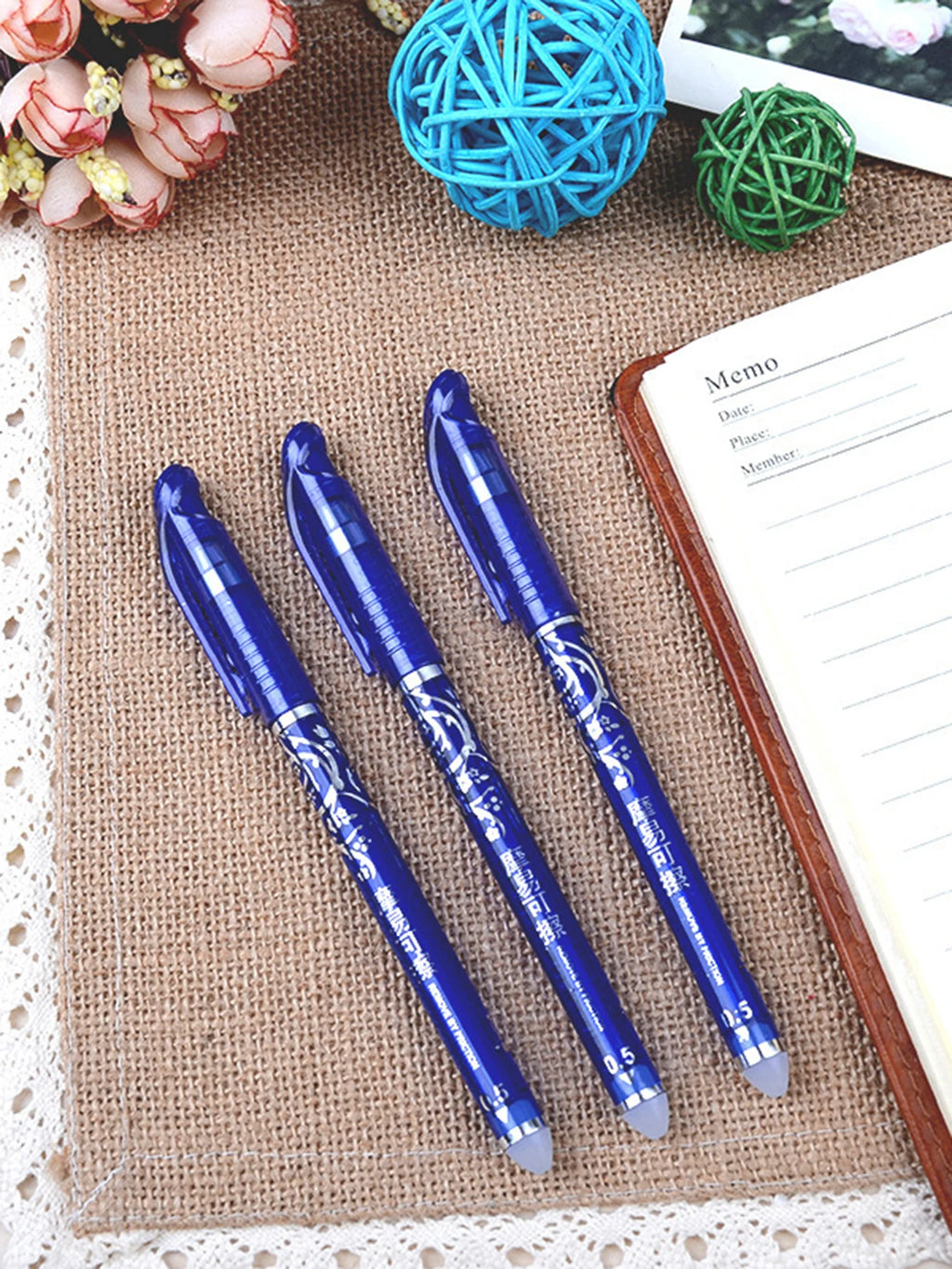Kawaii Erasable Gel Pens Refills Set 0.5 Mm Fine Point Blue Ballpoint Pen for Writing Stationery Office School Supplies Qme