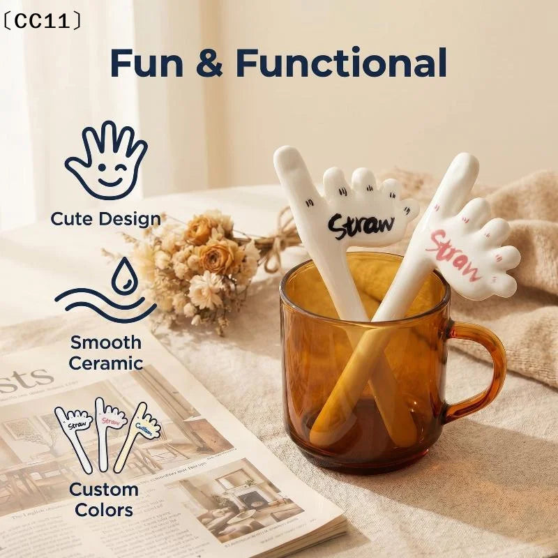 Ceramic Thumb Straw Foot Creative Coffee Cup Drinking Funny Cute Qme
