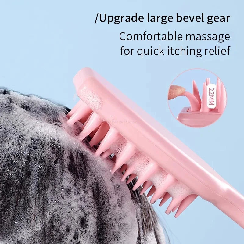 Silicone Shampoo Brush Scalp Massage Head Washing Comb Long Handle Qme