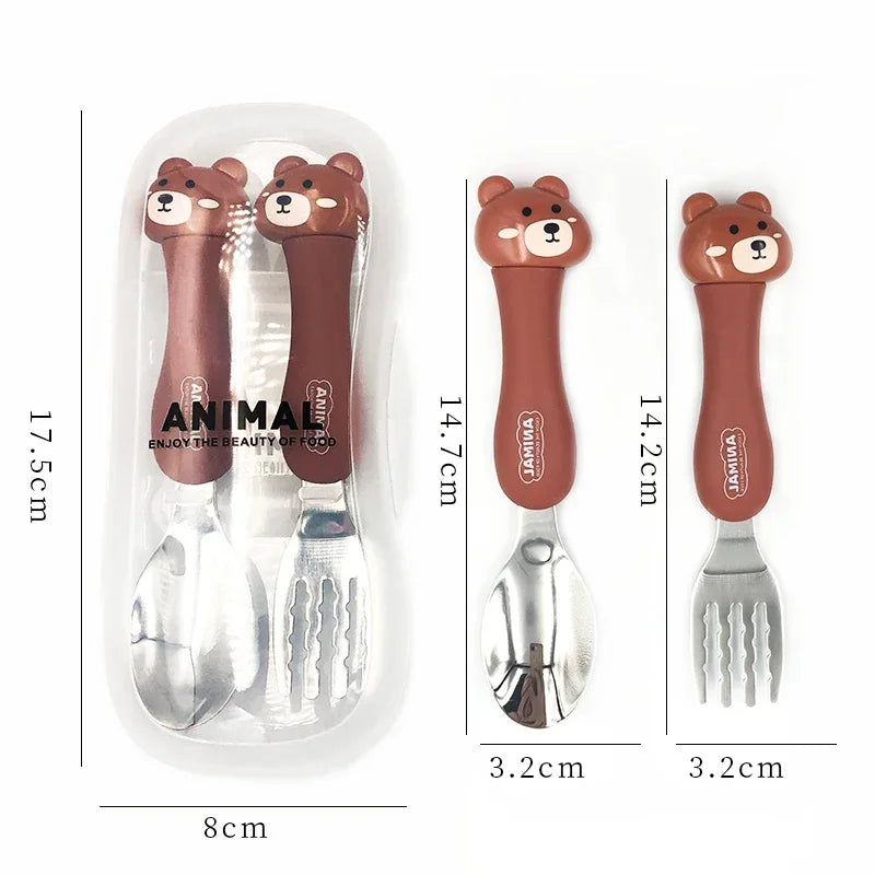 Cartoon Animal Kids Spoon and Fork Set Dessert Spoon for Children Fork Baby Tableware Gadgets Children's Cutlery Kids Favours Qme