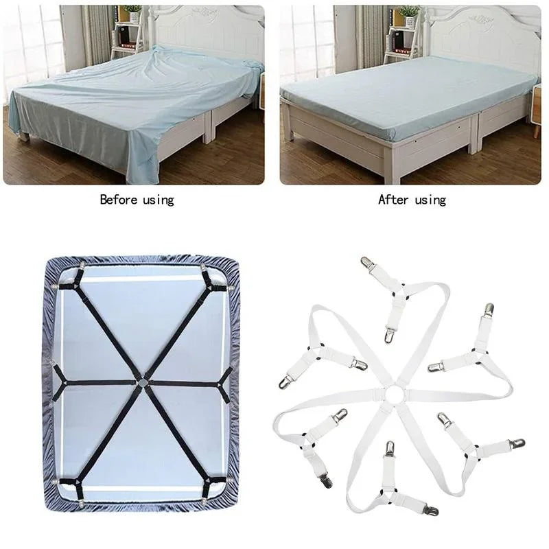 12 Clips Adjustable Elastic Bed Sheet Holder Mattress Clip Fasteners Cover Blankets Non-Slip Fixing Strap Grippers Black/White Qme