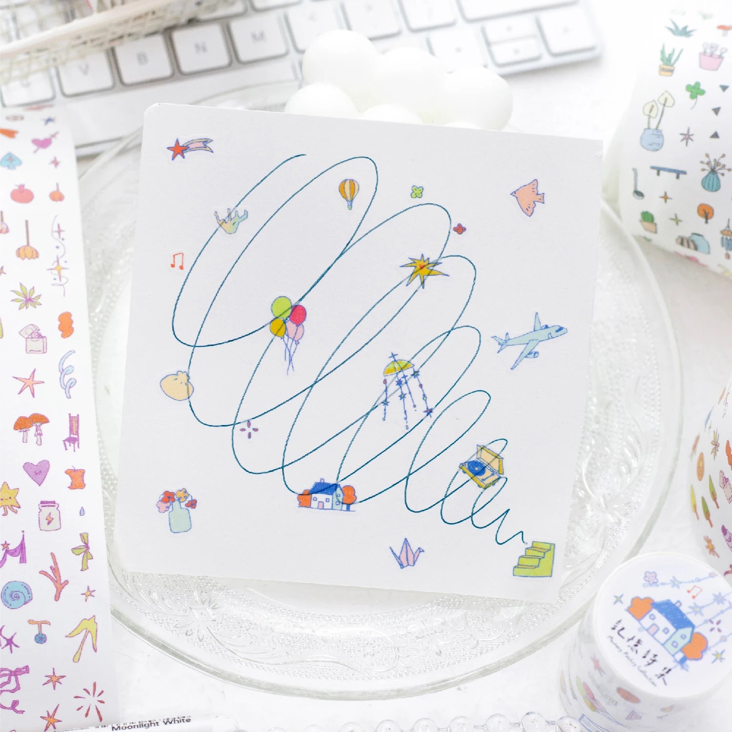 1 Roll Mini Doodle Theme Die-Cut Tape for Journal DIY Scrapbooking Collage Phone Case Notebook Decoration Qme