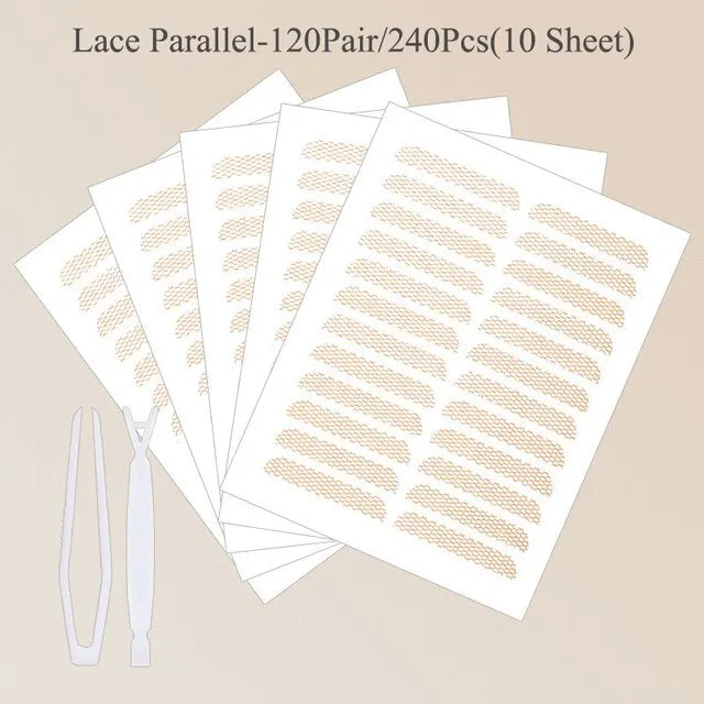 240Pcs Double Fold Eyelid Tape Sticker Lace Nature Clear Beige Stripe Self-adhesive Natural Eye Makeup Make Up With Tool New Qme 6parallel 240PCs